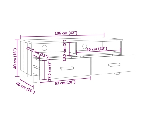 vidaXL Mueble TV HAMAR madera de pino maciza marrón miel 106x40x40 cm