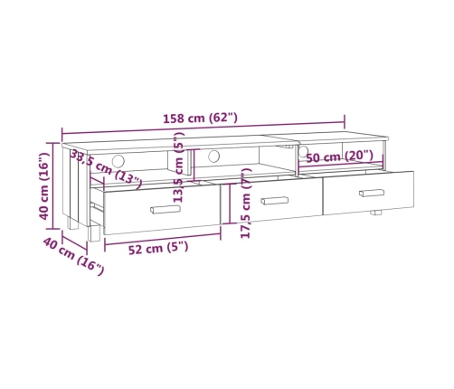 vidaXL Mueble TV HAMAR madera de pino maciza marrón miel 158x40x40 cm