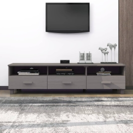Mueble de TV HAMAR madera maciza de pino gris claro 158x40x40