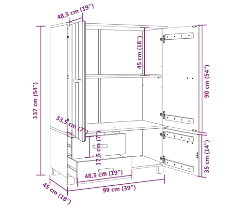 Armario HAMAR madera pino maciza marrón miel 99x45x137 cm