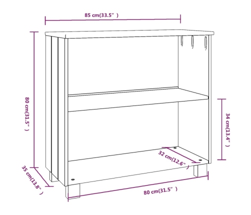 Aparador HAMAR madera de pino maciza marrón miel 85x35x80 cm