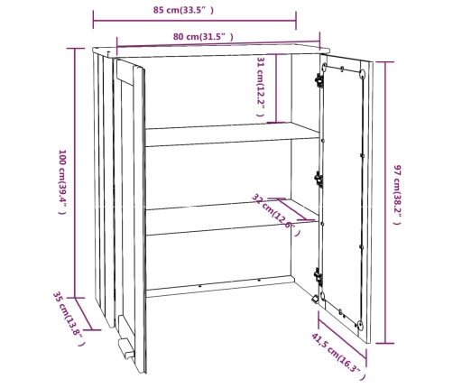 Aparador superior HAMAR pino macizo marrón miel 85x35x100 cm