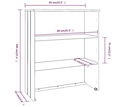 Aparador superior HAMAR pino macizo marrón miel 85x35x100 cm