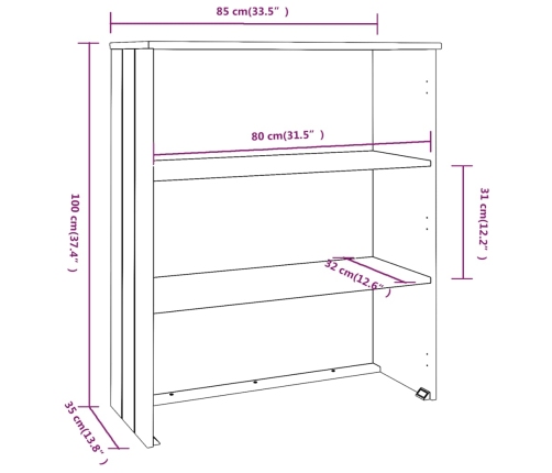 Aparador superior HAMAR pino macizo gris oscuro 85x35x100 cm