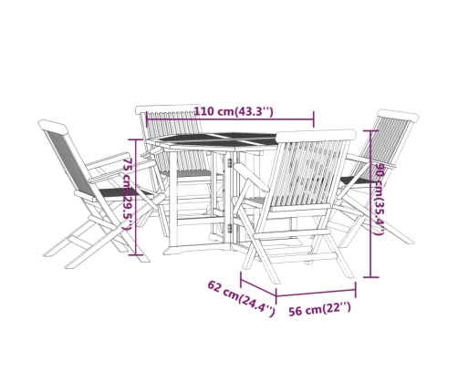 Set de comedor de jardín plegable 5 pzas madera maciza de teca