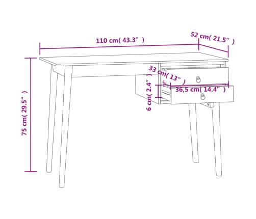 Escritorio con 2 cajones madera maciza de teca 110x52x75 cm