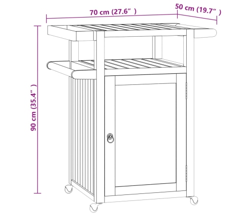 Carrito de bar madera maciza de teca 70x50x90 cm