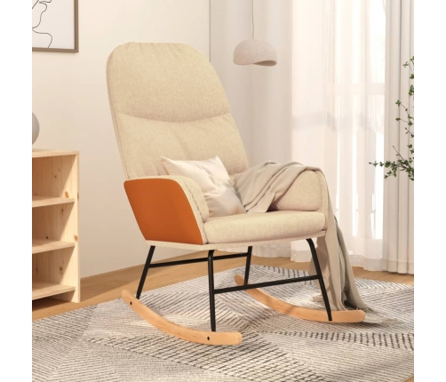 Silla mecedora de tela blanco crema