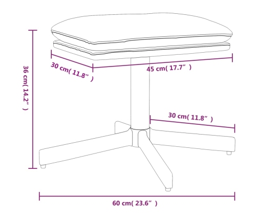 vidaXL Reposapiés de tela y cuero sintético color vino 60x60x36 cm