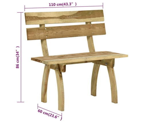 vidaXL Banco de jardín de madera de pino impregnada 110 cm