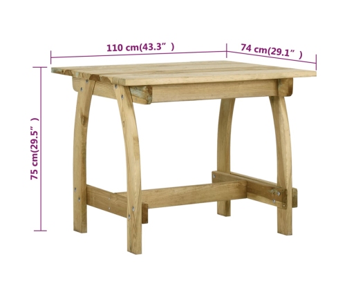 Mesa de jardín de madera de pino impregnada 110x74x75 cm