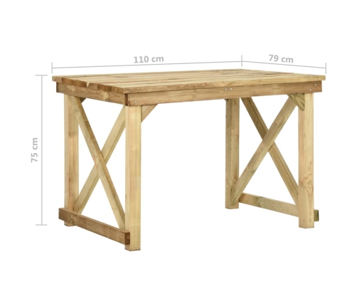 vidaXL Mesa de jardín de madera de pino impregnada 110x79x75 cm