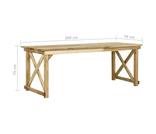 Mesa de jardín de madera de pino impregnada 200x79x75 cm