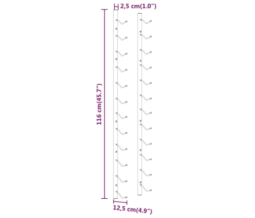 Botellero de pared para 12 botellas 2 unidades hierro blanco
