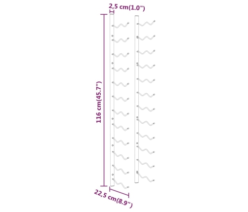 Botellero de pared para 24 botellas 2 unidades hierro blanco