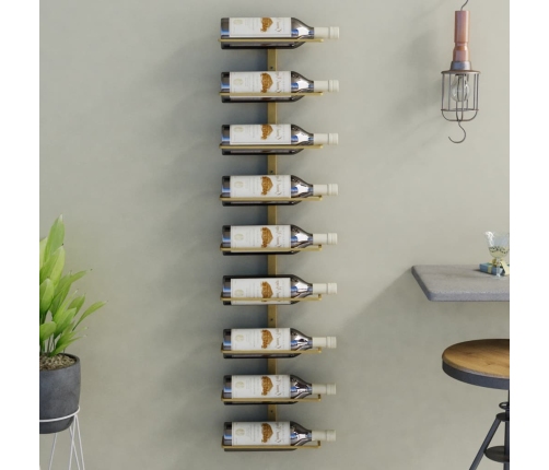 Botellero de pared para 9 botellas hierro dorado