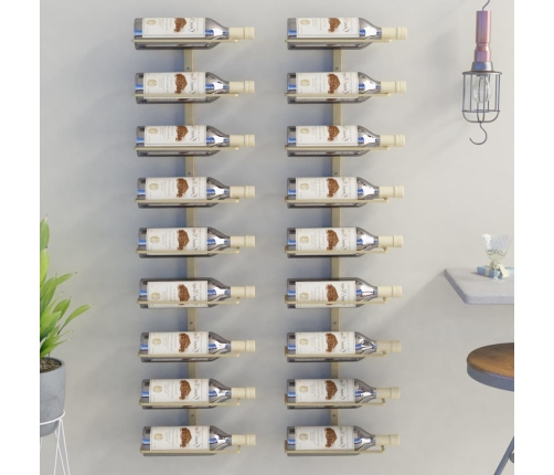 Botellero de pared para 9 botellas 2 unidades hierro dorado