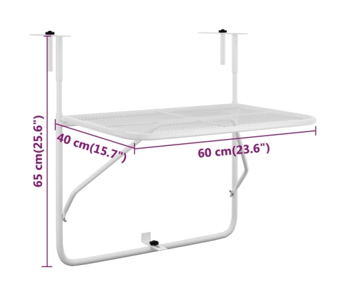 Mesa de balcón acero blanca 60x40 cm