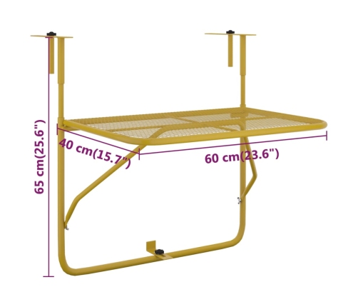 Mesa de balcón acero dorado 60x40 cm