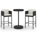 Set muebles bar jardín 3 piezas y cojines ratán sintético negro