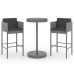 Set muebles bar jardín 3 piezas y cojines ratán sintético gris