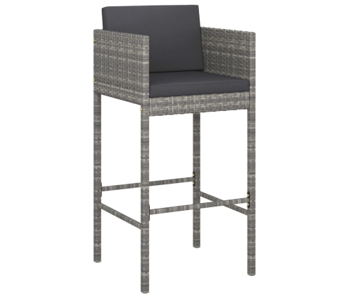 Set muebles bar jardín 3 piezas y cojines ratán sintético gris