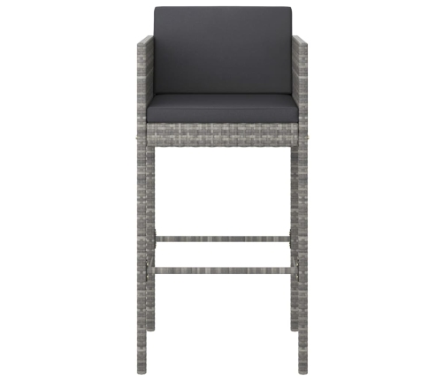 Set muebles bar jardín 3 piezas y cojines ratán sintético gris