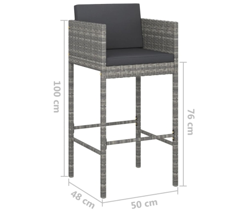 Set muebles bar jardín 3 piezas y cojines ratán sintético gris