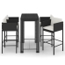Set muebles bar jardín 5 piezas y cojines ratán sintético negro