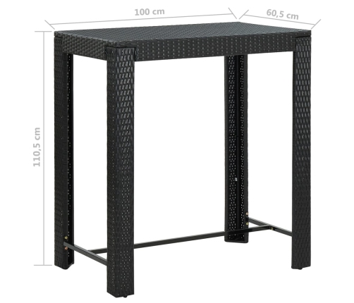 Set muebles bar jardín 5 piezas y cojines ratán sintético negro