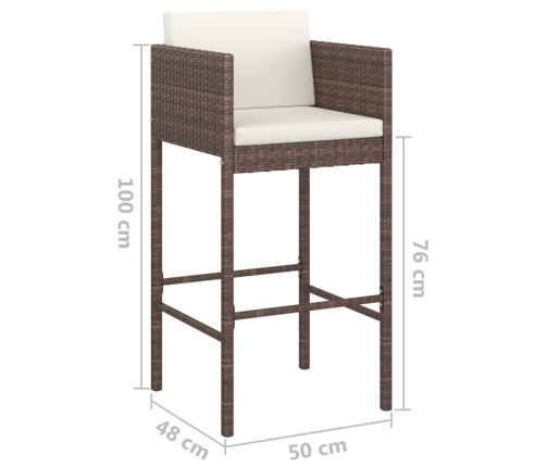 Set de bar de jardín 3 piezas y cojines ratán sintético marrón