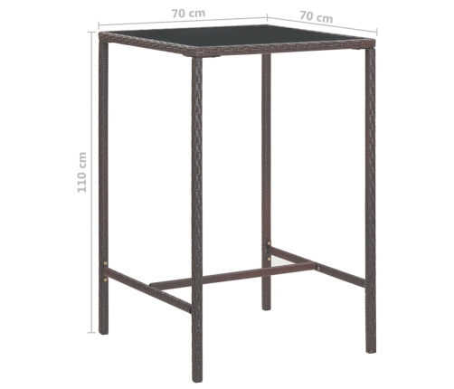 Set de bar de jardín 3 piezas y cojines ratán sintético marrón