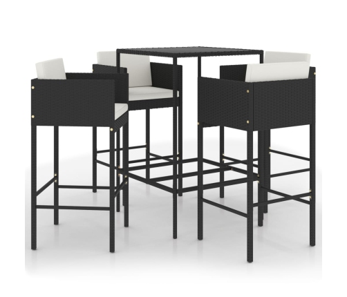Set de bar de jardín 5 pzas y cojines ratán sintético negro