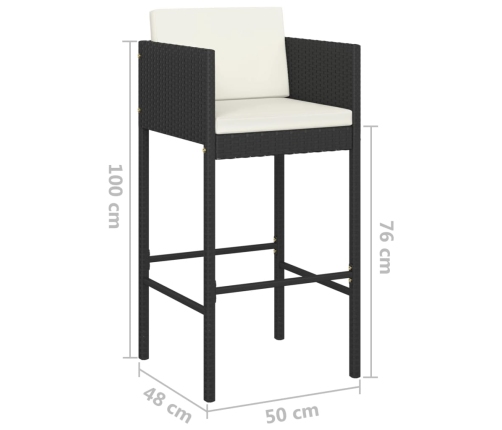 Set de bar de jardín 5 pzas y cojines ratán sintético negro