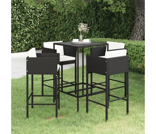 Set de bar de jardín 5 pzas y cojines ratán sintético negro