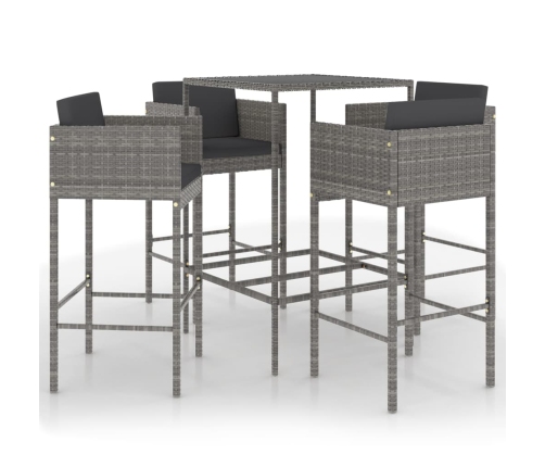Set muebles de bar jardín 5 pzas y cojines ratán sintético gris
