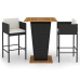 Set muebles bar jardín 3 piezas y cojines ratán sintético negro