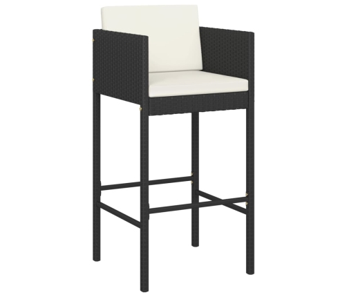 Set muebles bar jardín 3 piezas y cojines ratán sintético negro