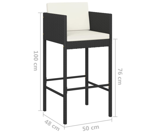 Set muebles bar jardín 3 piezas y cojines ratán sintético negro