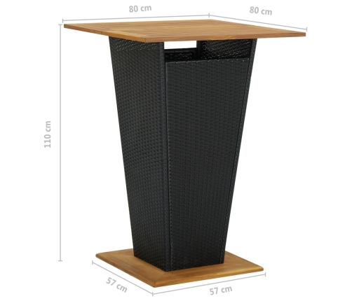 Set muebles bar jardín 3 piezas y cojines ratán sintético negro