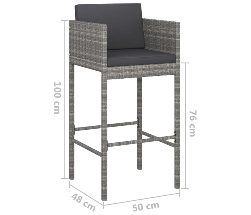 Set de muebles bar jardín 3 pzas y cojines ratán sintético gris
