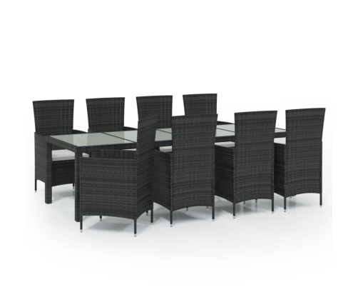 Set comedor de jardín 9 piezas y cojines ratán sintético negro