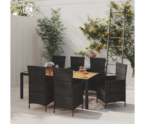 Juego de comedor de jardín 7 piezas ratán sintético negro