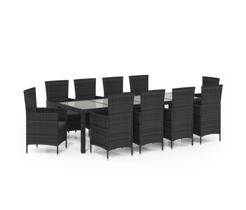 Set comedor de jardín 11 piezas y cojines ratán sintético negro