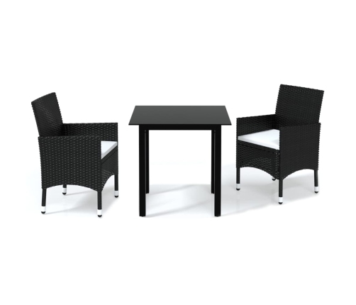 Set comedor de jardín 3 pzas con cojines ratán sintético negro