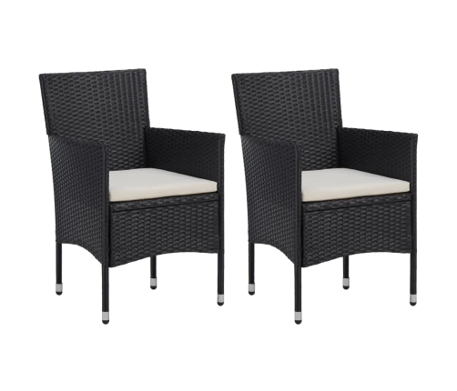 Set comedor de jardín 3 pzas con cojines ratán sintético negro