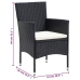 Set comedor de jardín 3 pzas con cojines ratán sintético negro