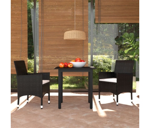 Set comedor de jardín 3 pzas con cojines ratán sintético negro