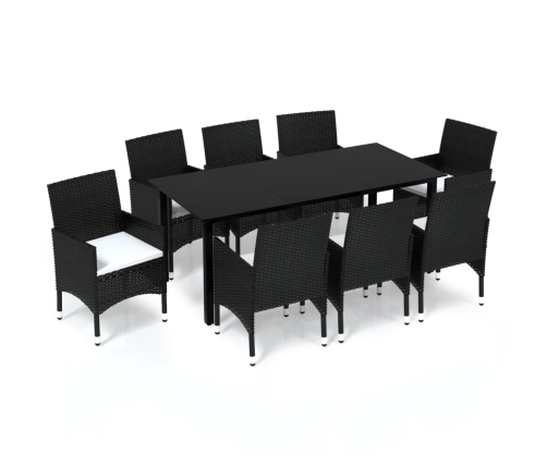 Set de comedor de jardín 9 pzas y cojines ratán sintético negro