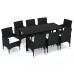 Set de comedor de jardín 9 pzas y cojines ratán sintético negro